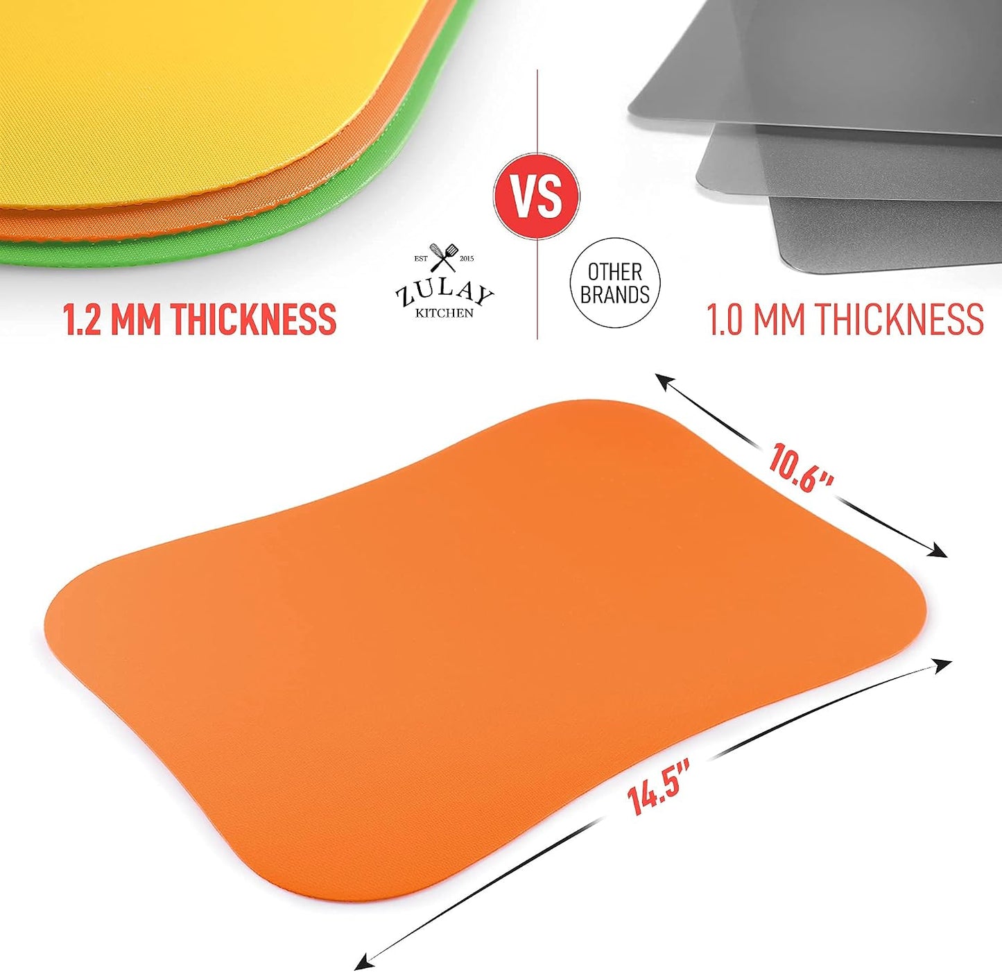 Zulay Kitchen Non-Slip Flexible Cutting Board Set - Dishwasher Friendly Cutting Mats For Cooking - Thick & Durable Flexible Cutting Mats - Non-Porous Cutting Board Mat Set of 3