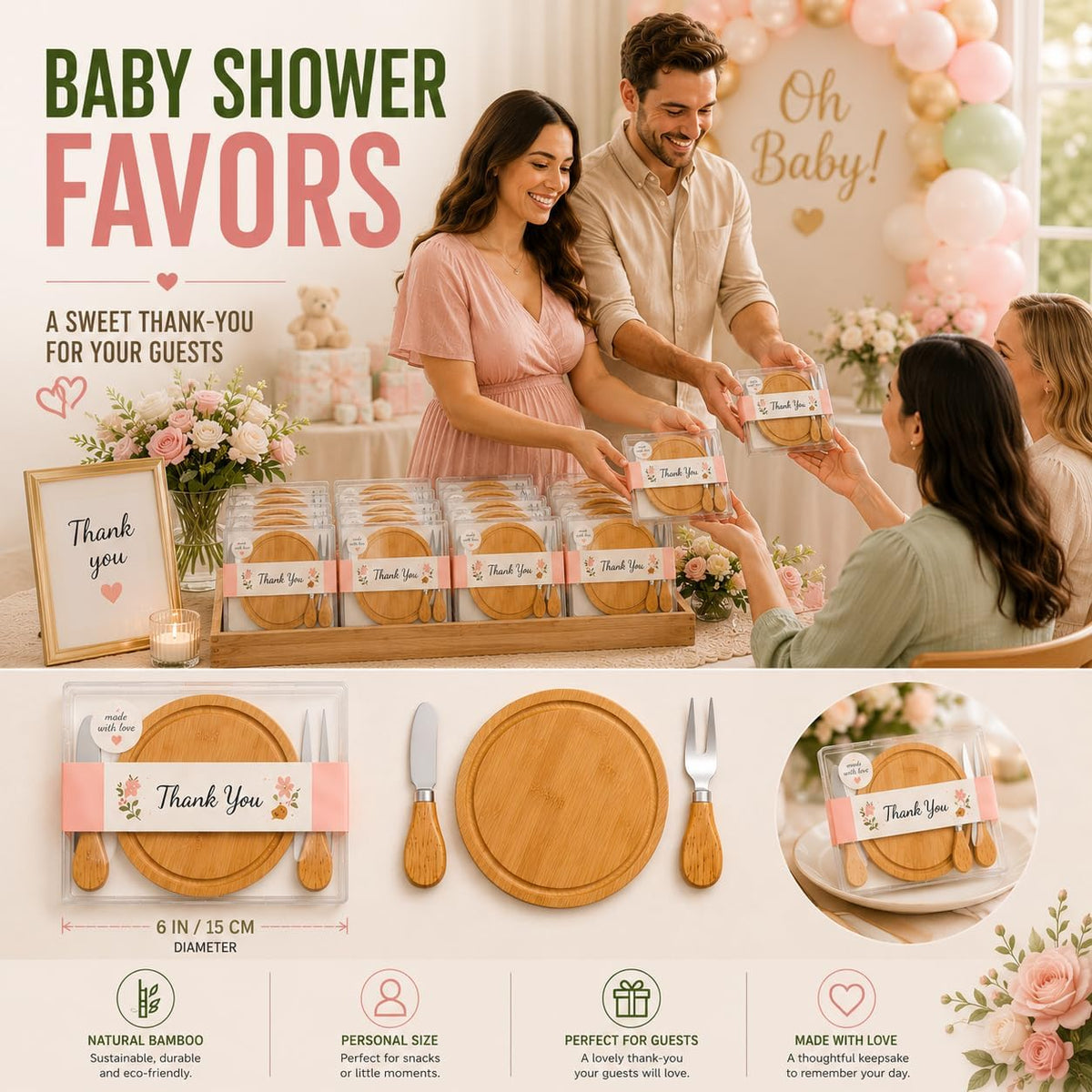 Storage-ready Bamboo Cheese Board Set, 6-Inch Mini Personal Charcuterie Tray, Gift-ready for Wedding, Bridal & Baby Shower Party