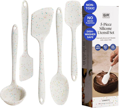 GIR 5-Piece Silicone Kitchen Utensils Set, Non-Toxic Cooking Utensils for Cooking and Baking, Heat Resistant, Food Grade, Dishwasher Safe Rubber Spatula, Ladle, Spoon - Charcoal