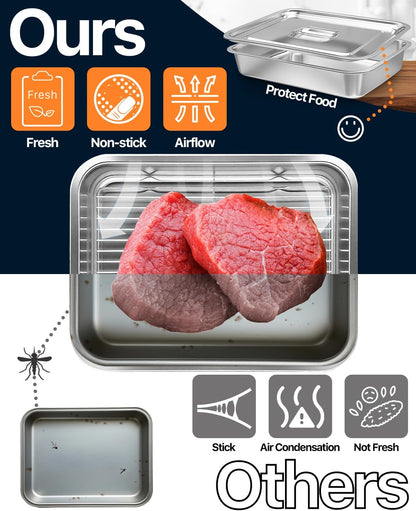 Grilling Prep and Serve Trays with Lid, Stainless Steel Extra Large Grill Carry System, Deep Marinating Container with Cutting Board for BBQ Outdoor Grilling