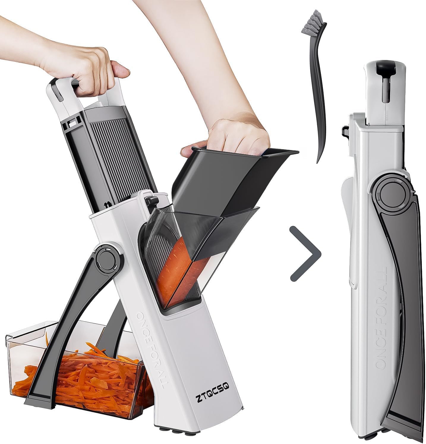 [All in 1] Upgraded Version Safe Mandoline Slicer for Kitchen, Adjustable Thickness. Veggie Slicer, Rapid Prep Mandoline, Detachable Blade, Cleaning Brush/Paring Knife (Black Knight)