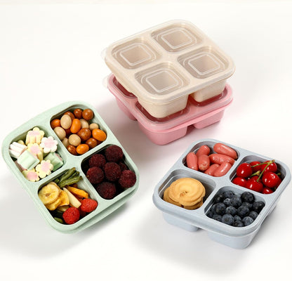 6 Pack Snack Containers, 4 Compartment Snack Box Containers Bento Box, Reusable Meal Prep Lunch Containers for Adults Kids Toddler, Divided Food Containers for Travel Work School