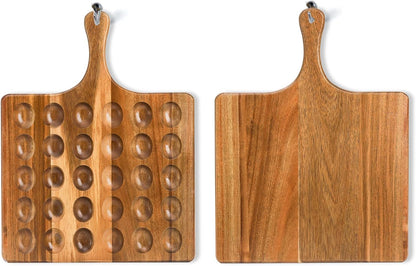 Okllen 30 Holes Reversible Wooden Deviled Egg Platter with Handle, Acacia Wood Deviled Egg Tray Charcuterie Board, Deviled Egg Holder, 17"x13"
