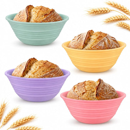 4 Pcs 9" Silicone Bread Proofing Basket, Round Banneton Dough Proofing Bowl