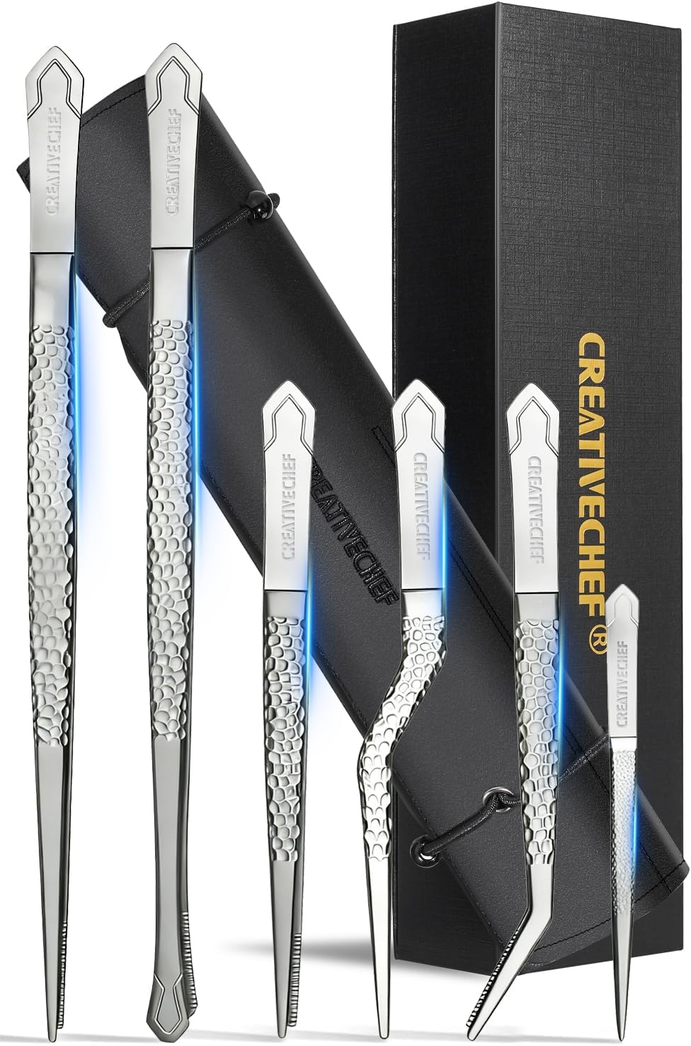 Titanium Kitchen Tweezers Set Professional, Chef Plating Tongs, Ultra Lightweight Non Rust Food Tweezer for Cooking, Baking, Decorating(Silver)