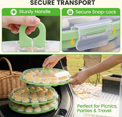 HANSGO Deviled Egg Containers with Lid, Deviled Egg Platter Carrier Holder Trays with 22 Slots for Holiday Party and Home Kitchen, Green