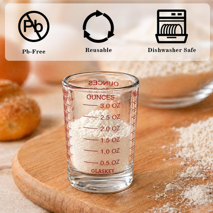 GLASKEY Shot Glasses Measuring Cup Set - 2 Pack Espresso Shot Glasses with Precise Measurement Marks,Heavy Duty Glass,Dishwasher Safe,Perfect for Coffee,Cocktails and Kitchen Use (Black & Red)