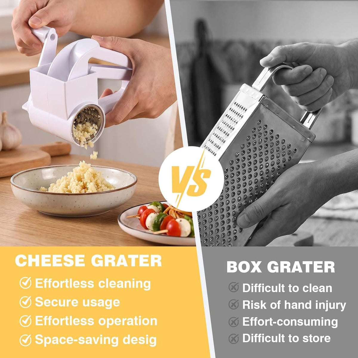 Handheld Parmesan Cheese Grater with Stainless Steel Rotary Drums