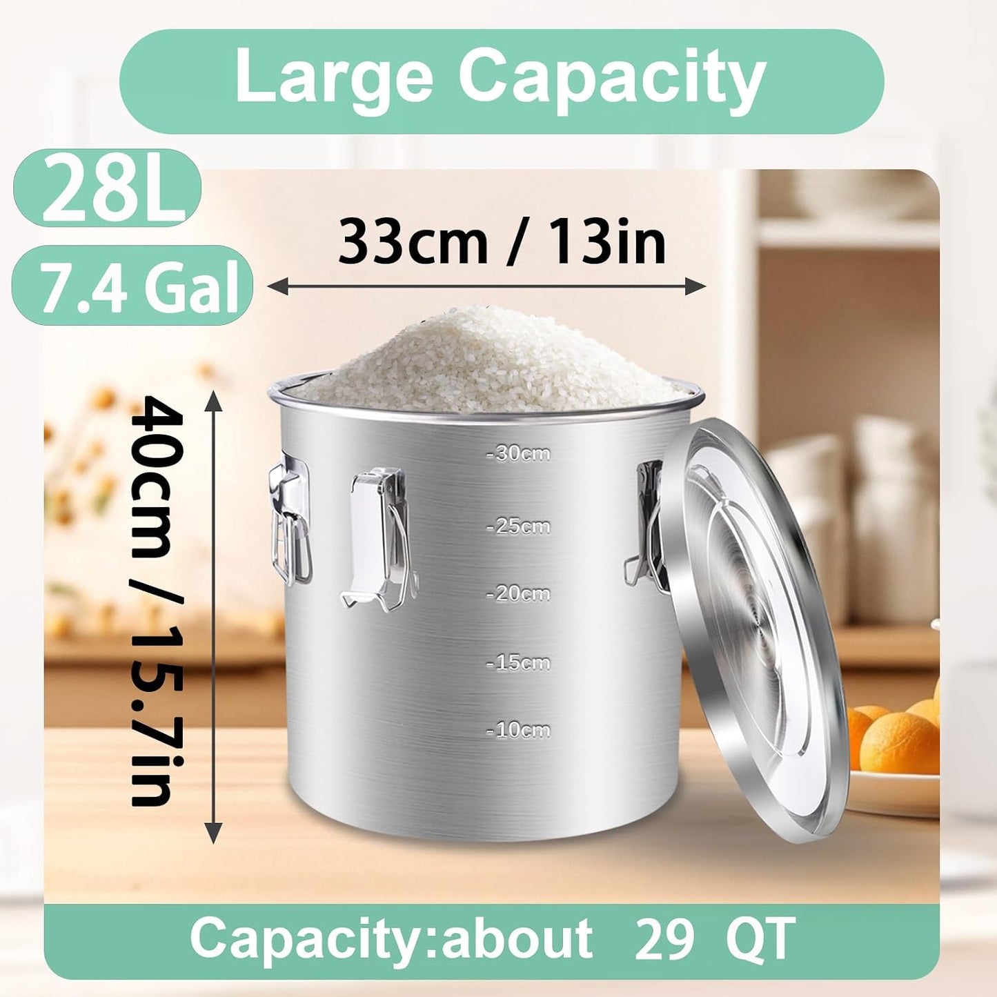 25lb Stainless Steel Containers with Lids, 12L/3.1gal 304 Stainless Steel Storage Containers, Metal Bird Seed Storage Container for Rice Flour Sugar Grain Coffee Bean Kitchen Jar