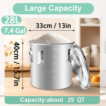 25lb Stainless Steel Containers with Lids, 12L/3.1gal 304 Stainless Steel Storage Containers, Metal Bird Seed Storage Container for Rice Flour Sugar Grain Coffee Bean Kitchen Jar