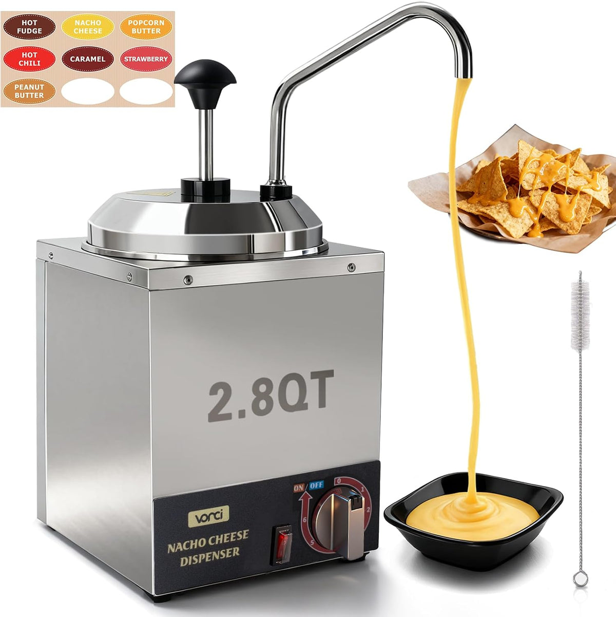 VONCI Nacho Cheese Dispenser, 2.8 Qt（2.5L） Nacho Cheese Warmer with Plastic Pump, Hot Fudge Dispenser with 6-Level Temperature Adjustment, Commercial Cheese Dispenser for Hot Fudge Cheese Caramel
