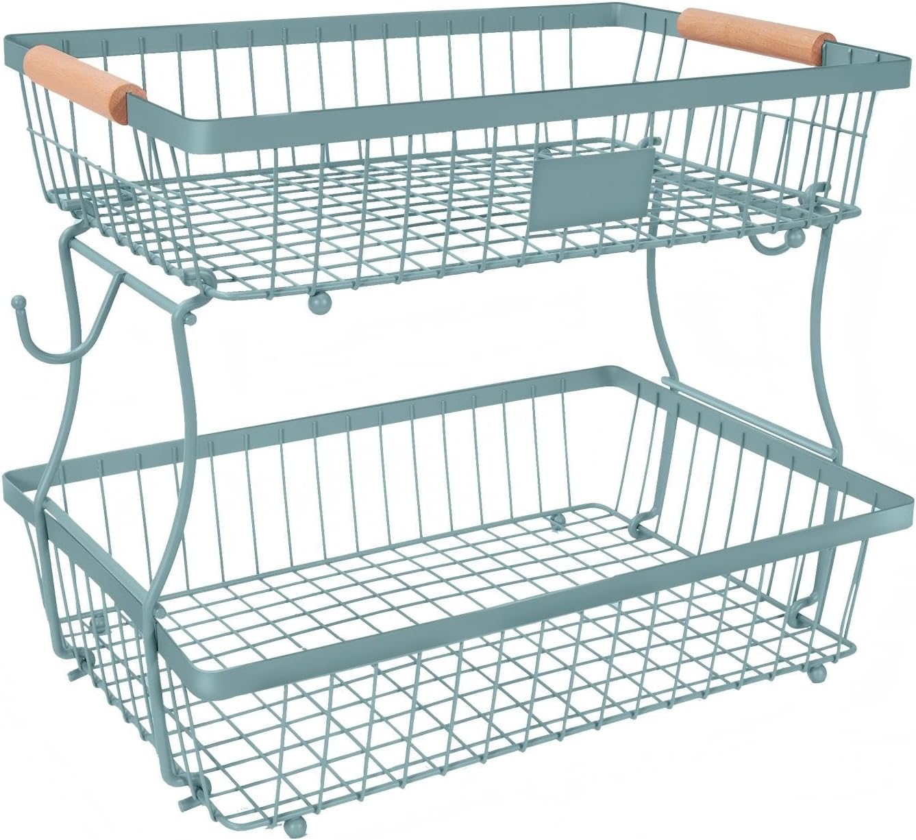 Fruit Basket Bowl 2 Tier Detachable with 2 Banana Hangers, Fruit Stand Holder for Kitchen Countertop, Metal Wire Vegetable Storage Organizer, for Bread Snack Veggies Produce, Black