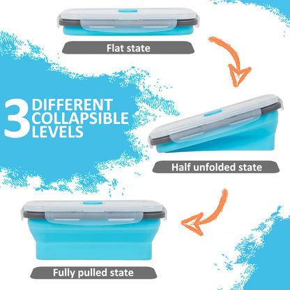 Collapsible Silicone Food Storage Containers Set with Lid & Air Vent,Foldable Lunch Containers(4PCS,Blue,27oz)