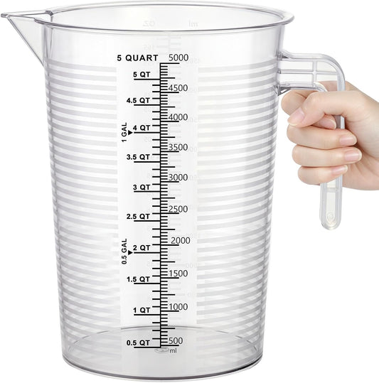 5000 ml Measuring Cup with Easy-Read Guide Stripes, 1 Gallon Plastic Pitcher, Heavy Duty Food Grade PP, Large Measuring Container for Oil, Chemicals and Kitchen (Unbreakable)