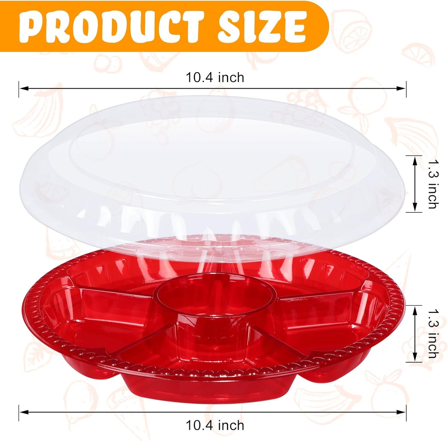 Rtteri 36 Pcs Round Catering Trays with Lids Divided Serving Trays 6 Compartment Disposable Plates Plastic Appetizer Traysplatters Food Storage Containers for Christmas Party Fruit Buffet (Black)