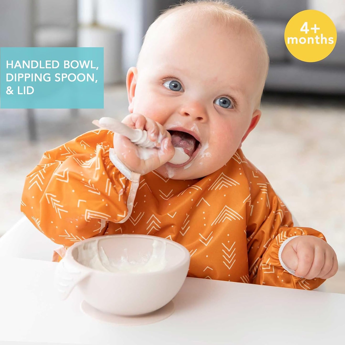 Bumkins Baby Bowl, Silicone Feeding Set with Suction for Baby and Toddler, Includes Spoon and Lid, First Feeding Set, Training Essentials for Baby Led Weaning for Babies 4 Months Up, Sage