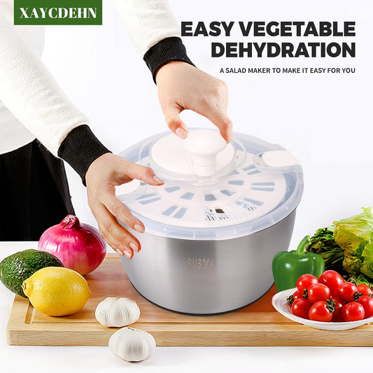 Stainless Steel Salad Spinner, 5 Quart Lettuce Washer Dryer Bowl for Greens | 5 quart stainless steel salad spinner helps wash and dry lettuce, greens and vegetables with bowl for daily kitchen prep use