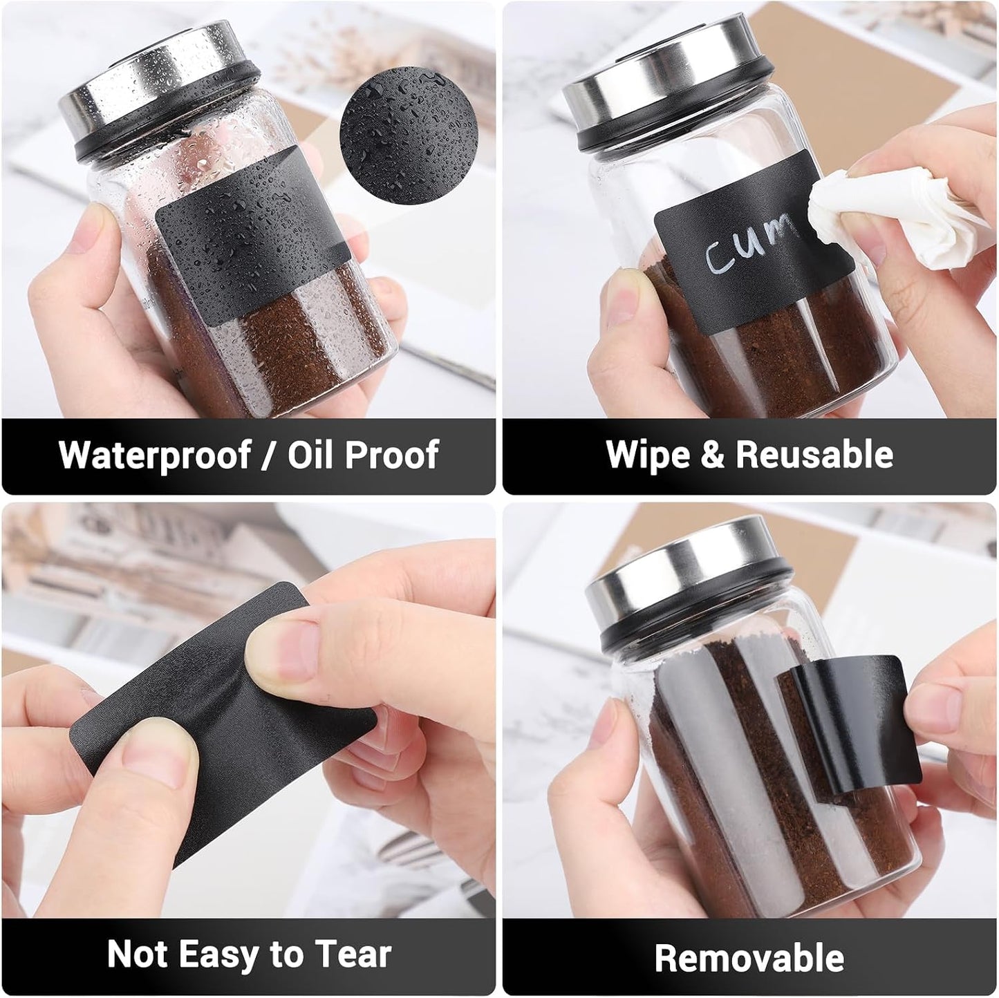 Segarty Food Label Stickers, 300 Pcs Blank Expiration Date Stickers to Write On, with 1 Black Pen, Waterproof Removable Freezer Labels for Glass Spice Jars, Canister, Food Container