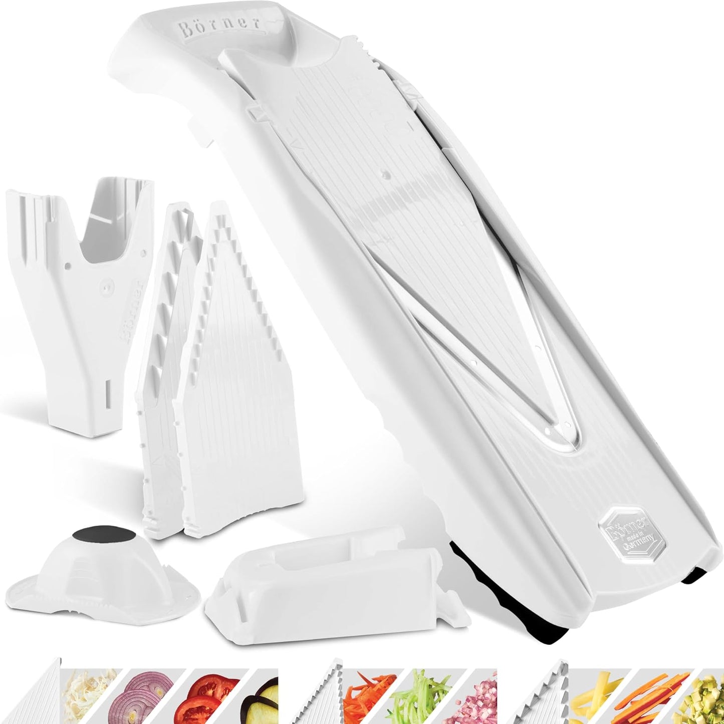 Börner Mandoline Slicer V5 (Basic Set) • Vegetable V-Slicer for Slices in 4 Thickness Settings • Stainless Steel V-Blade • Adjustable Kitchen Slicer for Vegetables & Fruits • Color: Green