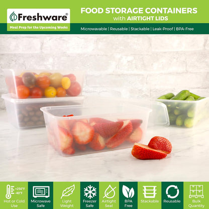 Freshware Food Storage Containers with Lids [60 Pack 8, 16, 32 oz, 20 sets each size] Plastic Deli Containers, Meal Prep Containers, Microwave and Freezer Safe, Stackable, Leakproof, BPA Free, Clear