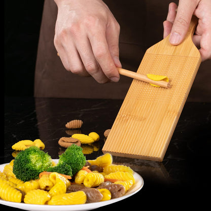 2 In 1 Gnocchi Board Combo Ridged Crosshatched Shaped pasta Cavatelli Board Garganelli Board Pasta Dough Shaping Tool Gnocchi Paddle Bamboo Butter Paddles Kitchen Gift Ideas