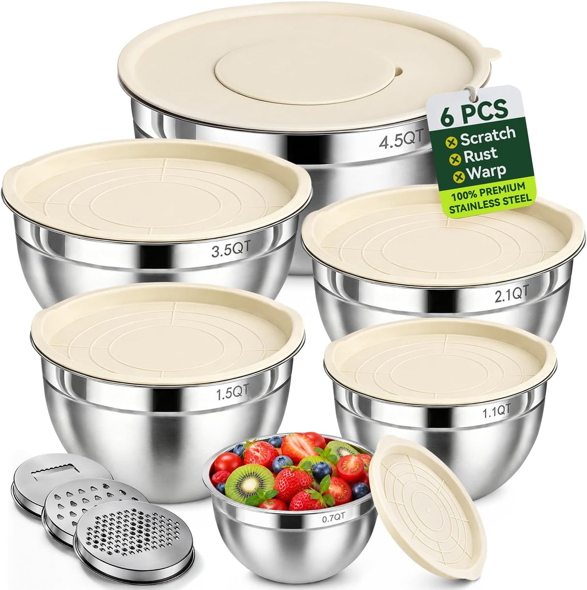 Stainless Steel Mixing Bowls: 6-Piece Prep & Storage Set with Lids