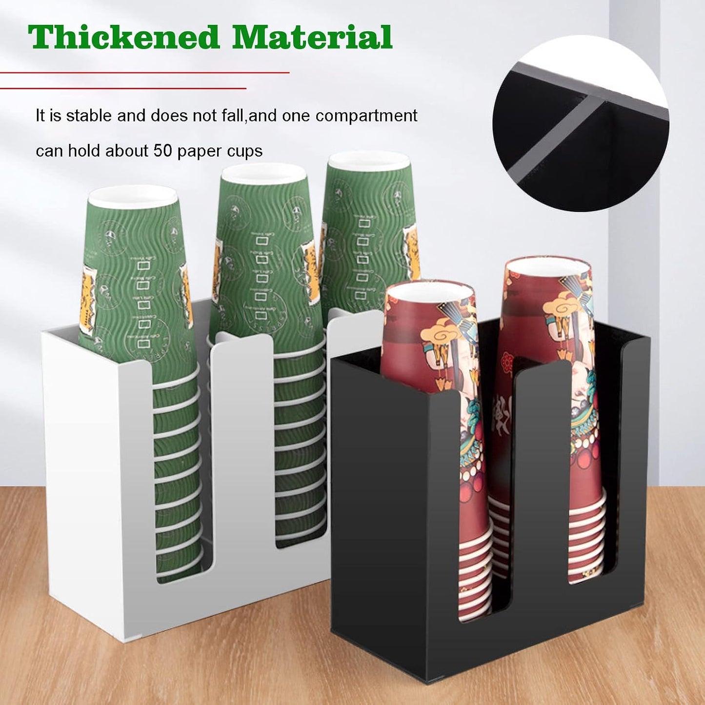 Tirifer Disposable Paper Cup Dispenser, Acrylic Coffee Cup and Lid Storage Organizer Holder, Coffee Milk Tea Shop Restaurant Accessories Christmas Party Supplies, 3 Compartments