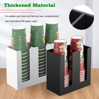 Tirifer Disposable Paper Cup Dispenser, Acrylic Coffee Cup and Lid Storage Organizer Holder, Coffee Milk Tea Shop Restaurant Accessories Christmas Party Supplies, 3 Compartments