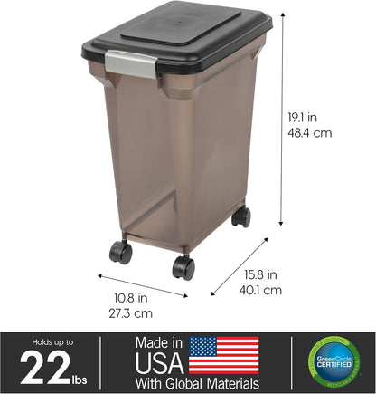 IRIS USA Dog Food Storage Container, Airtight Lid, 2-Cup Scoop, Up to 13 Pounds Pet Food Storage, Versatile Pet Food Bin, Treats, BPA Free, Dark Gray