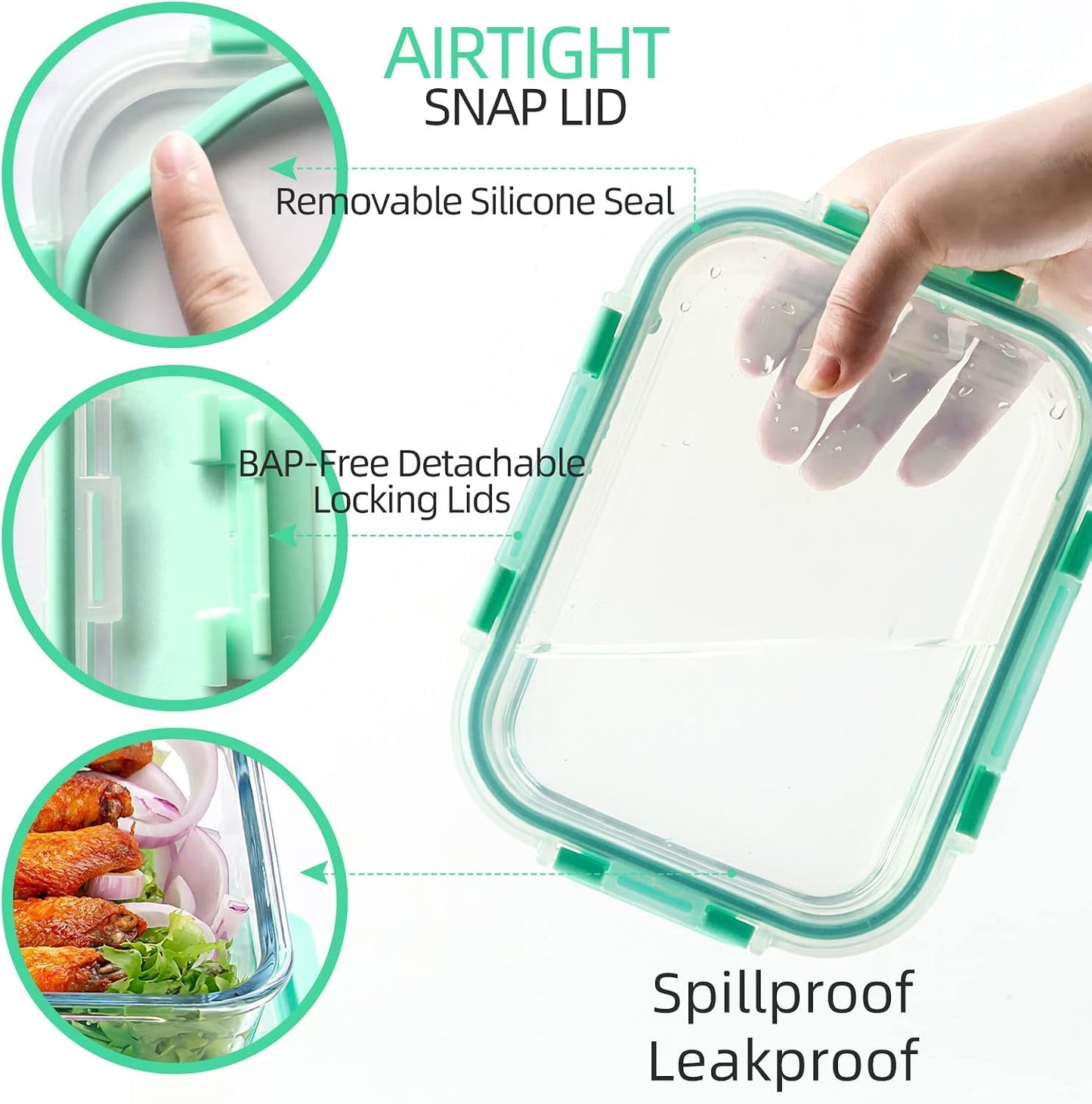 UMEIED 10 Pack Glass Food Storage Containers with Lids, Leakproof Airtight Glass Meal Prep Containers For Lunch, On The Go, Leftover, Dishwasher Safe