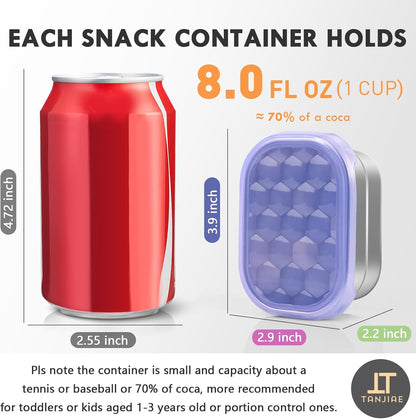 Tanjiae Small (1 CUP) Stainless Steel Snack Containers for Kids | Easy Open Leak Proof Food Containers with Silicone Lids - Perfect Metal Toddler Lunch Box for Daycare and School (8oz)