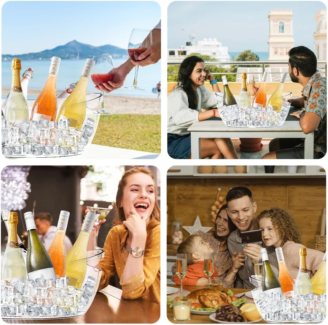 2 Pack Acrylic Tub Ice Buckets for Parties Portable Beverage Tub with Handles Champagne Bucket Metal Ice Buckets for Cocktail Bar with Ice Scoop (Clear)