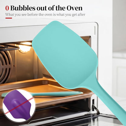 600ºF Heat Resistant Spatula, 11.34 inch High Heat Food Safe Semless Kitchen Silicone Scraper for Cooking Baking Mixing Scraping Stirring Nonstick Cookware Pan Bowl (Aqua Sky)
