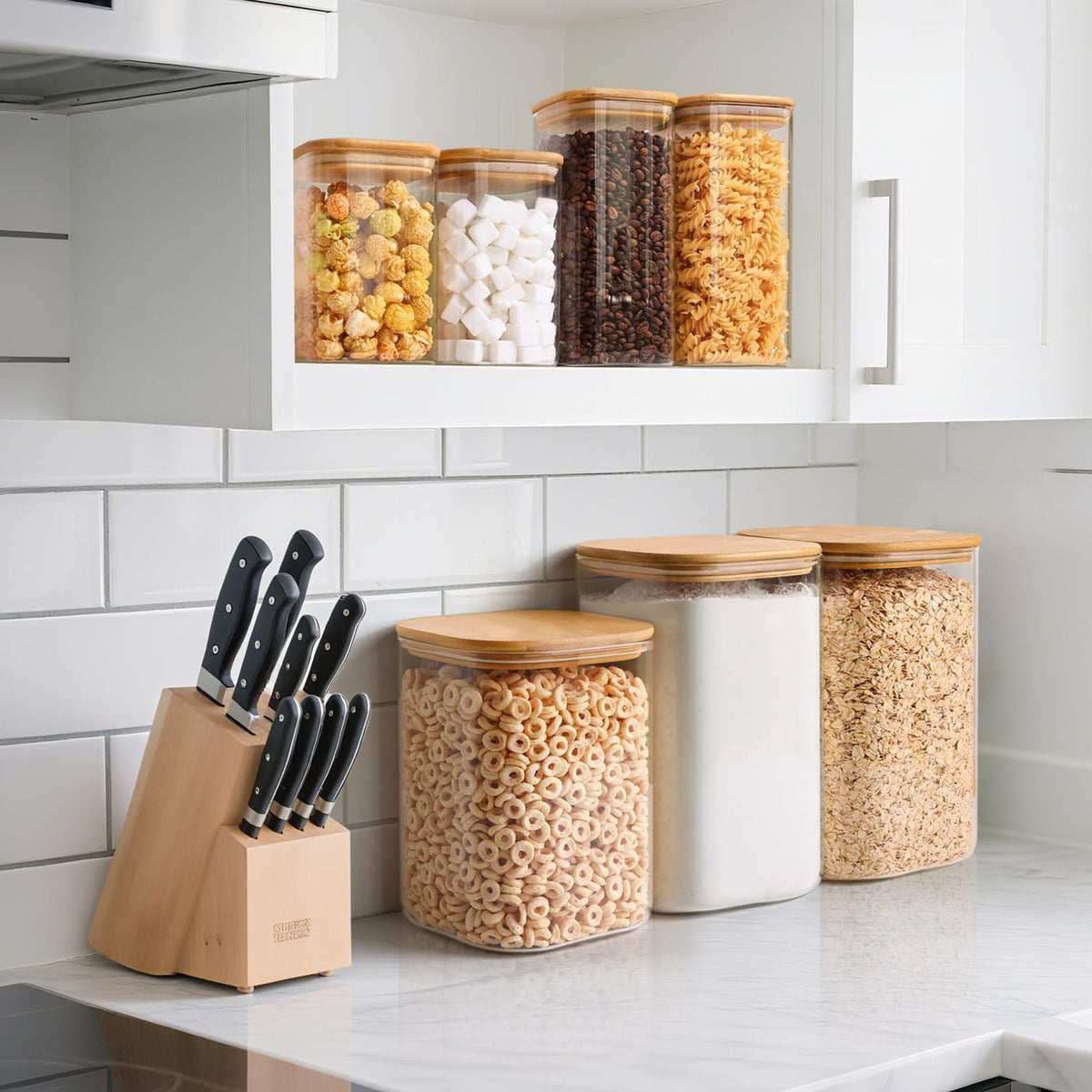 ComSaf Glass Storage Jars with Bamboo Lids 4.6 Qt 2 Pack Large Wide Mouth | Pantry organization, Flour Sugar Coffee Beans, Pasta Cereal Dry Food, 1.2 Gallon, Cabinet Organization, Dry Food Storage