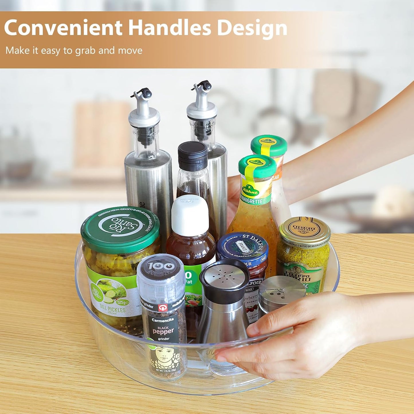 GUZON 4 Pack Lazy Susan Organizer for Cabinet, Upgraded 11.5" Clear Turntable Organizer with Handles and Raised Edge, Lazy Susan for Table Top, Pantry Organizers and Storage for Kitchen, Refrigerator