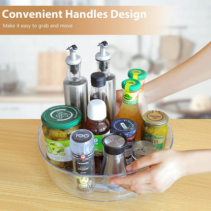 GUZON 4 Pack Lazy Susan Organizer for Cabinet, Upgraded 11.5" Clear Turntable Organizer with Handles and Raised Edge, Lazy Susan for Table Top, Pantry Organizers and Storage for Kitchen, Refrigerator