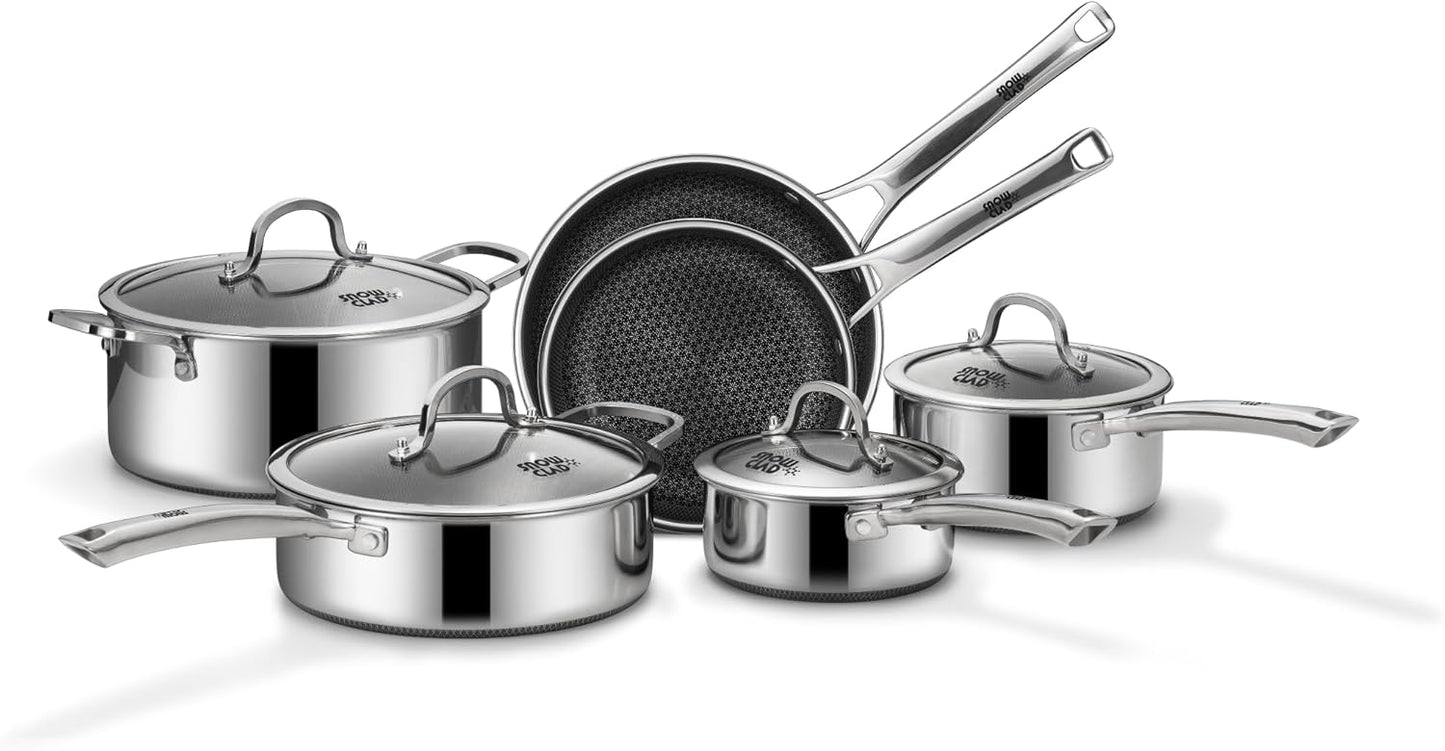 SNOWCLAD Pots and Pans Set Non Stick, 14 Pcs Hybrid Stainless Steel Cookware Sets, Non Stick Frying Pans, Saucepans, Saute Pan & Stock Pot, PFOA Free Kitchen Skillet,Induction Compatible
