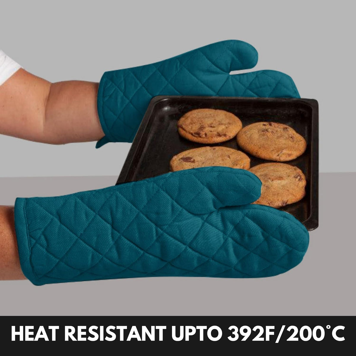 Oven Mitt (7"x13") & Pot Holder (8"x8") 100% Cotton Set of Heat Resistant Oven Gloves & Hot Pads for Gifts, BBQ, Cooking, Baking, Thanksgiving - Mustard Yellow