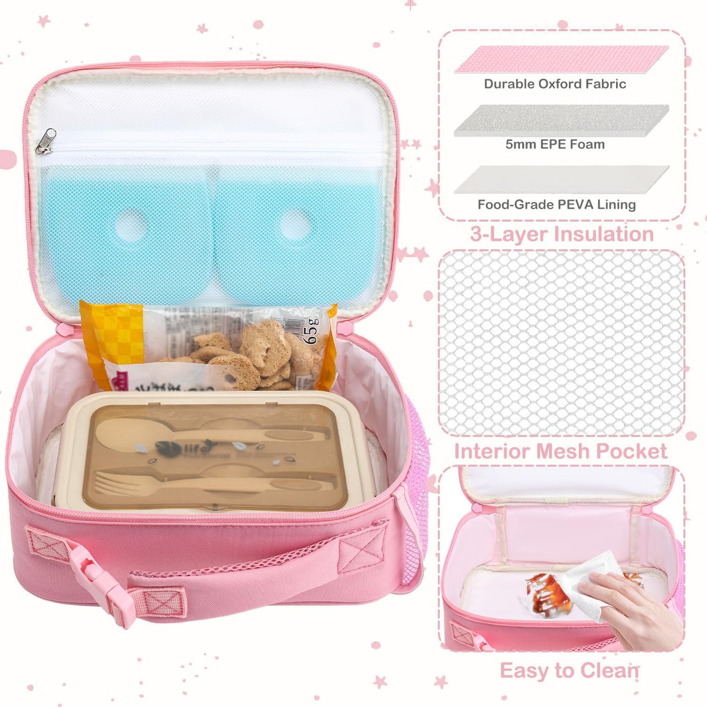 FlowFly Kids Lunch box Insulated Soft Bag Mini Cooler Back to School Thermal Meal Tote Kit for Girls, Boys, Black