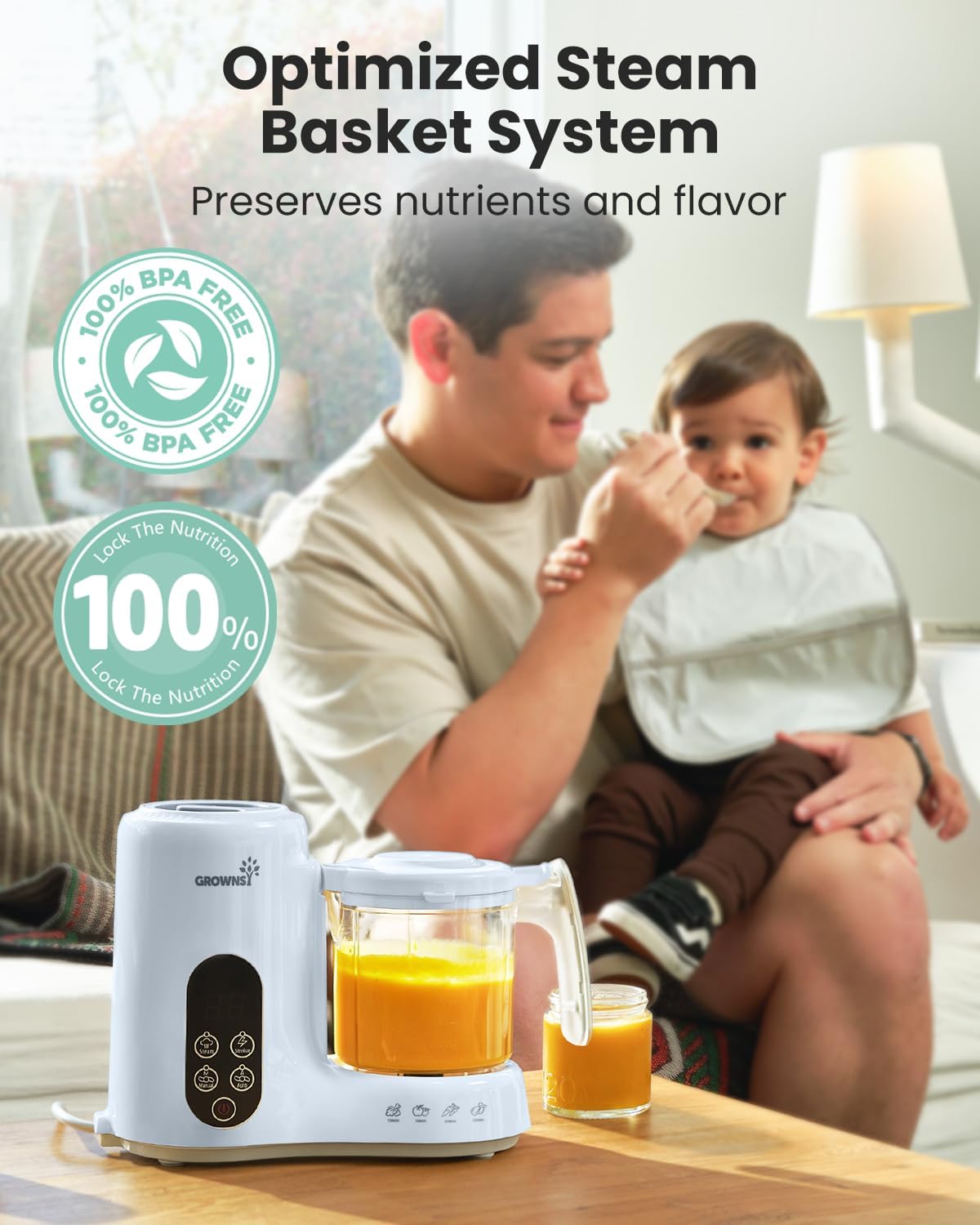 Grownsy Baby Food Maker, Steamer & Blender Baby Food Processor, White