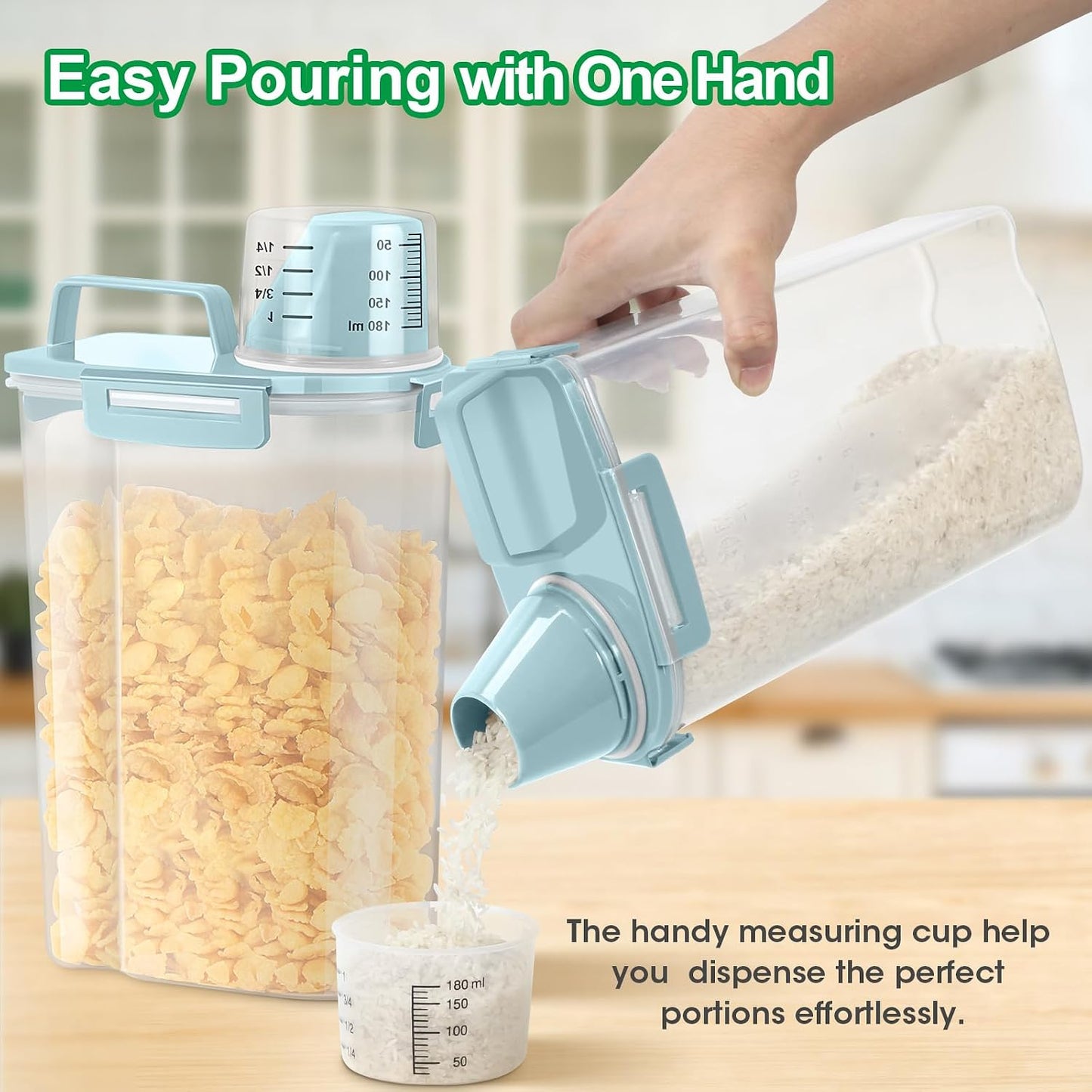 TBMax Rice Container 10 Lbs, Cereal Container Oatmeal Storage, Airtight Food Dispenser with Easy-pouring Spout & Handy Cup for Flour Grain Beans, Pet Dog Cat Bird Food Storage Container