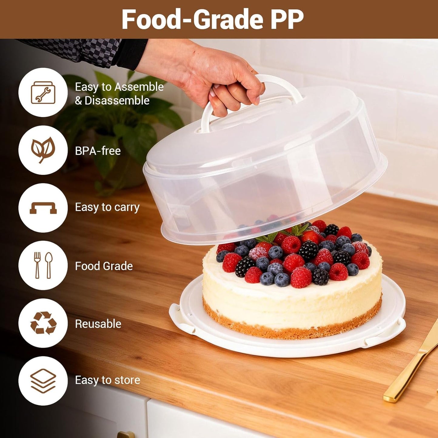 12 Inch Cake Carrier with Lid and Handle – Heavy-Duty Cake Container for Baking Events & Outdoor Trips | Adjustable Height,Portable Food Cake Carrier Storage Solution for Picnics & Camping