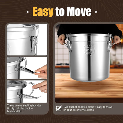 DYNAMI 12.7Gal 304 Stainless Steel Rice Storage Container,Extra Large Food Grade Canister,40-90Lbs Sealed Rice Bucket with Airtight Lid and Locking Buckle,for Rice, Flour, Grain (48L)