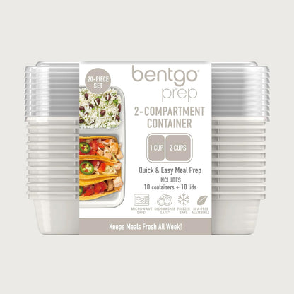 Bentgo Prep - 20-Piece 2-Compartment Reusable Meal Prep Containers with Lids, PFAS & BPA Free Materials, Durable, Microwave, Freezer, & Dishwasher Safe To Go Food Storage (Rose Gold)
