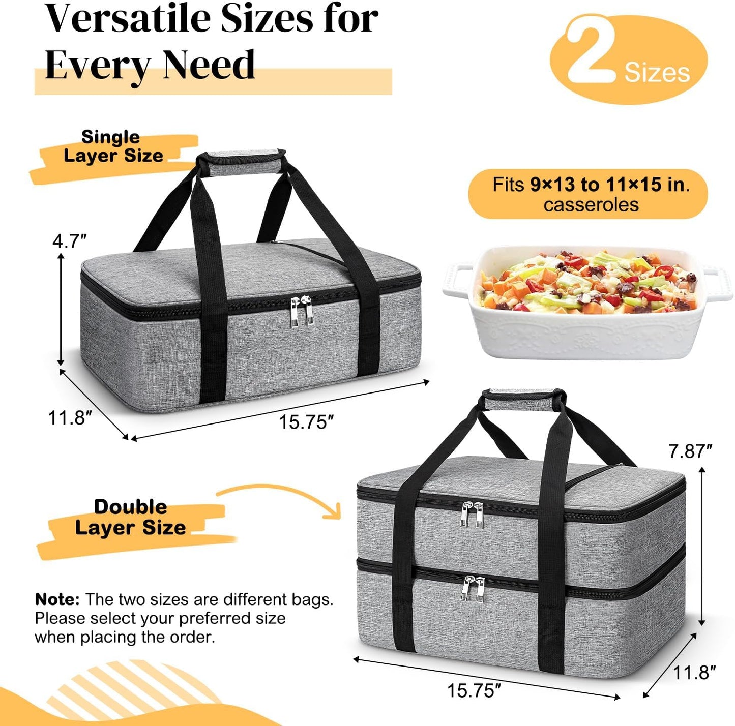 Coobiiya Insulated Casserole Carrier,Lasagna Lugger Tote Keeps Food Hot or Cold,Thermal Lunch Bag Warmer & Cooler Carrier Bag,Portable Tote Bag Fits 9" x 13" Baking Dish for Picnic and Cookout