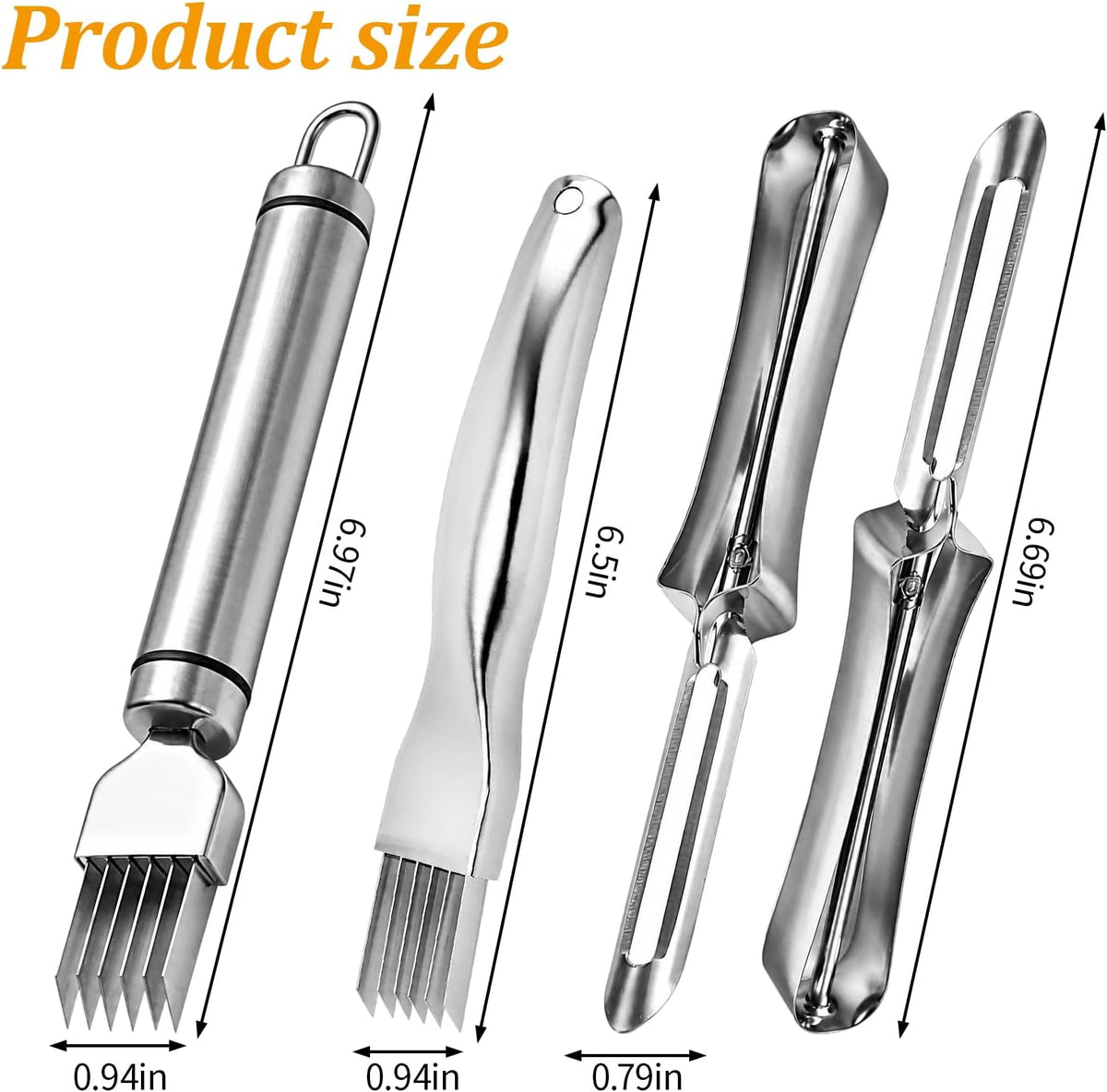 4PCS Green Onion Slicer Set, Scallion Shredder and Green Onion Cutter, Efficient Vegetable Shredder Tool with Two Straight Peelers for Kitchen Food Preparation, Durable Shredding Knife