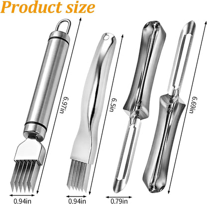 4PCS Green Onion Slicer Set, Scallion Shredder and Green Onion Cutter, Efficient Vegetable Shredder Tool with Two Straight Peelers for Kitchen Food Preparation, Durable Shredding Knife