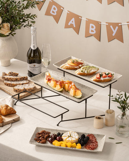 LAUCHUH 3 Tier Serving Tray, Porcelain Serving Platter Tier Serving Stand with Collapsible Sturdier Rack, Serving Trays and Platters Dessert Party Display Set for Father's Day, Gold, 12 Inch