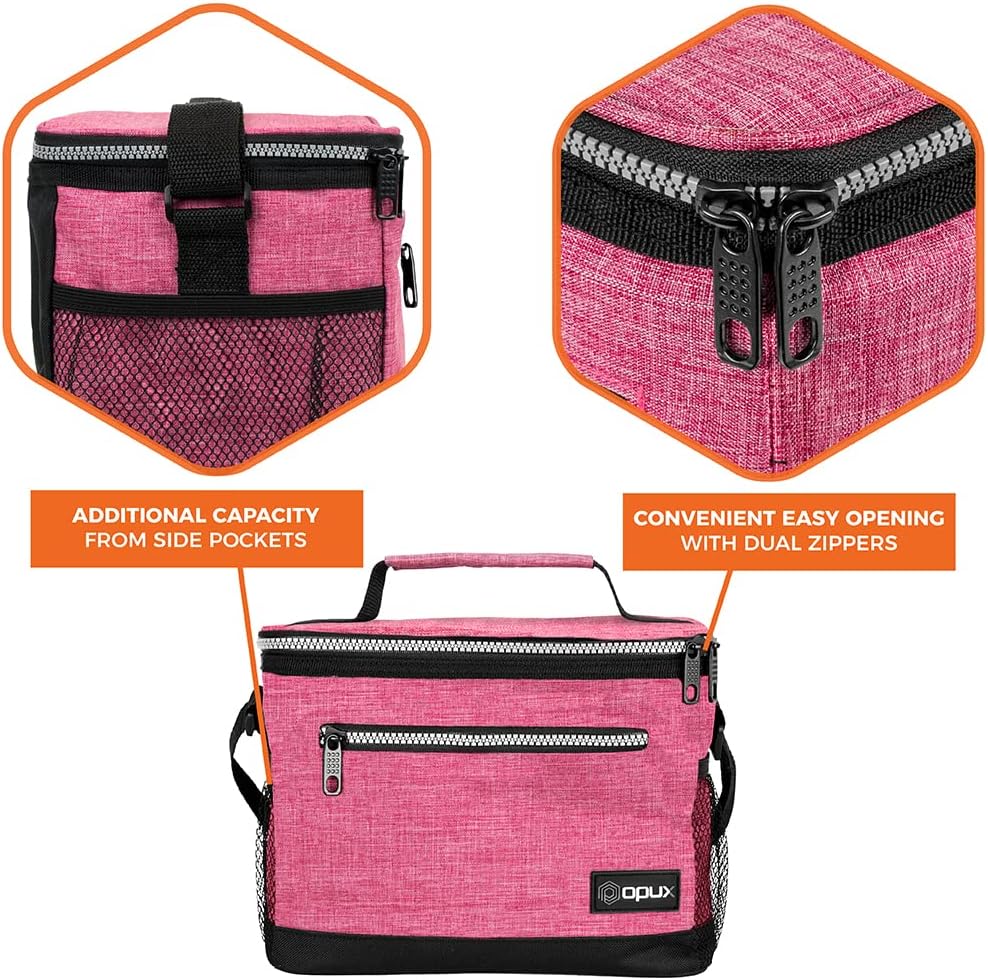 opux Insulated Lunch Box Men Women, Lunch Bag for Work School, Leakproof Soft Cooler Tote Adult, Large Lunch Pail Kids Boys Girls, Picnic Beach Food Bag with Shoulder Strap, Purple Floral