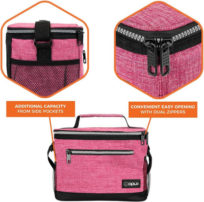 opux Insulated Lunch Box Men Women, Lunch Bag for Work School, Leakproof Soft Cooler Tote Adult, Large Lunch Pail Kids Boys Girls, Picnic Beach Food Bag with Shoulder Strap, Purple Floral